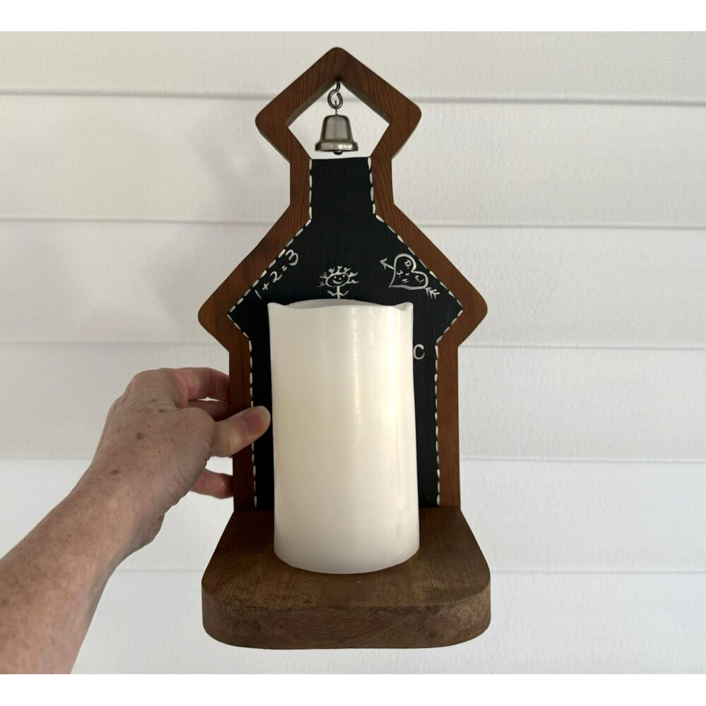Vtg Wood Schoolhouse Counter Shelf Sconce Candle Holder Chalkboard Primitive
